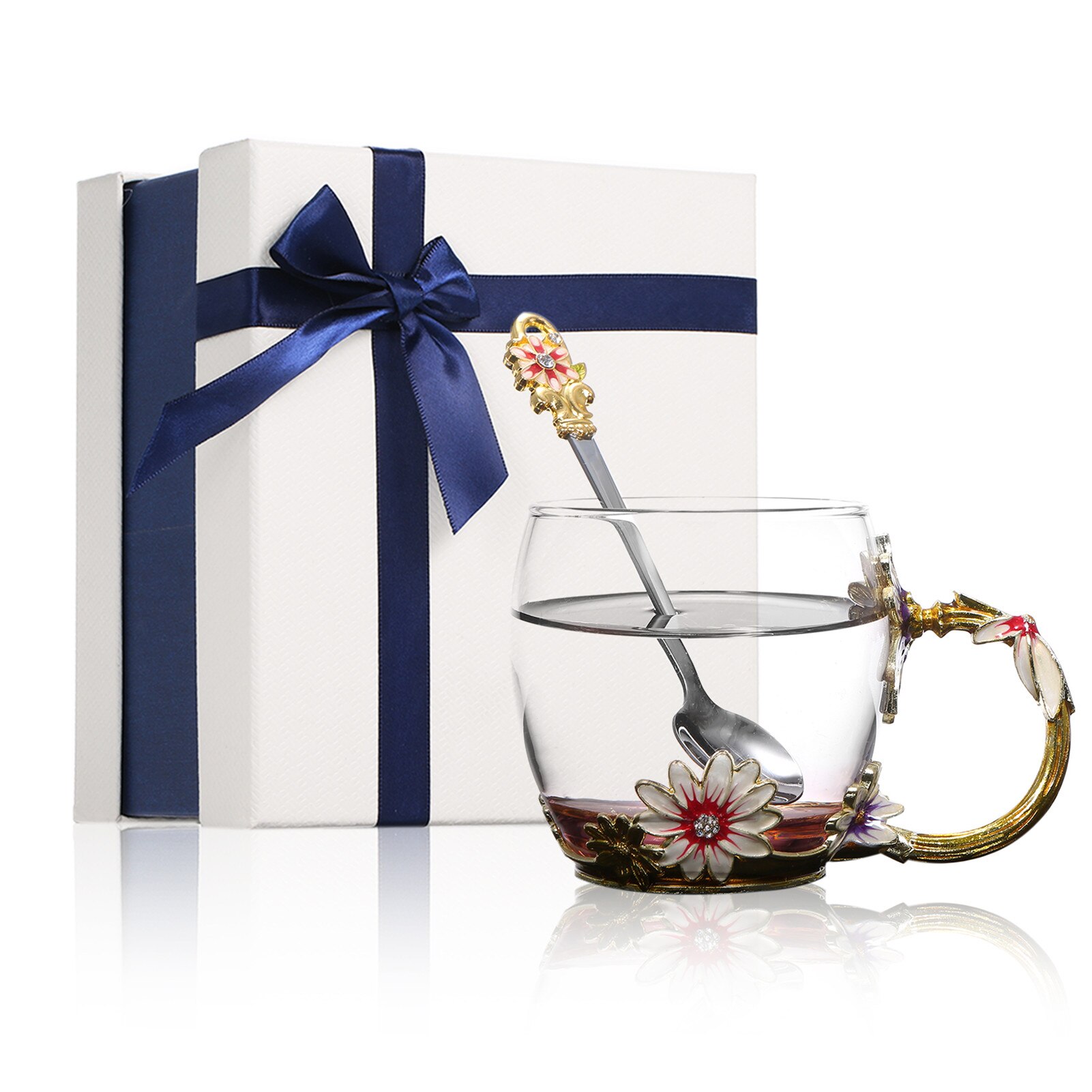 Enamel Technology Enamel Chrysanthemum Glass Color Tan Thickened Glass Coffee Cup Yogurt Cup Perfect Drinking Tool