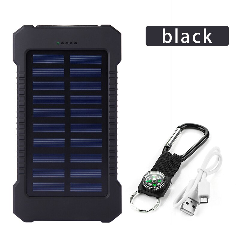 30000mAh banca di energia solare pannello solare Powerbank batteria USB impermeabile ricarica caricabatterie esterno a LED per iPhone Samsung phone: Black