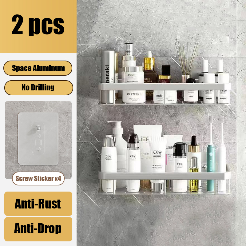 Bathroom Shelves Aluminum Alloy Shower Corner Shelf Shampoo Rack No Drill Kitchen Organizer Wall Shelf Bathroom Accessories: Dark Grey