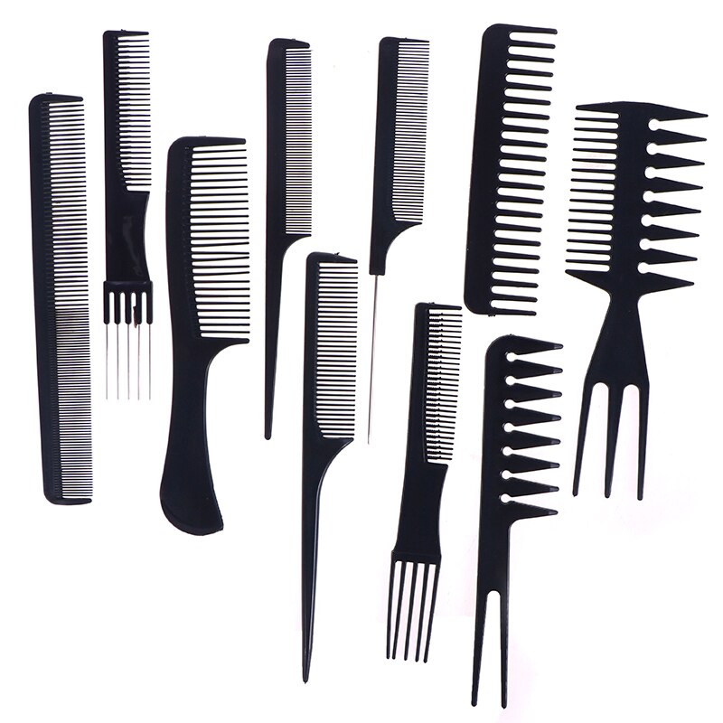 10Pcs/Set Hair Brush Comb Salon Barber Anti-static Hair Combs Modeling Tools ~