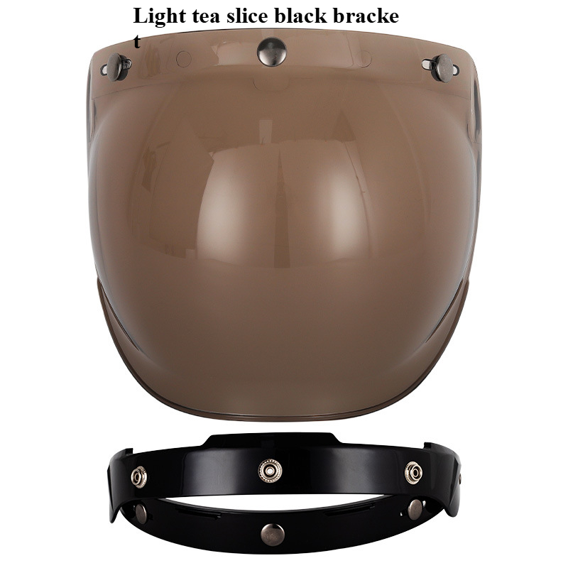 Motorhelm Retro Helm Halve Helm Bubble Spiegel Drie Knop Veiligheid Winddichte Lens met Beugel Set Visera Accessoires: Black
