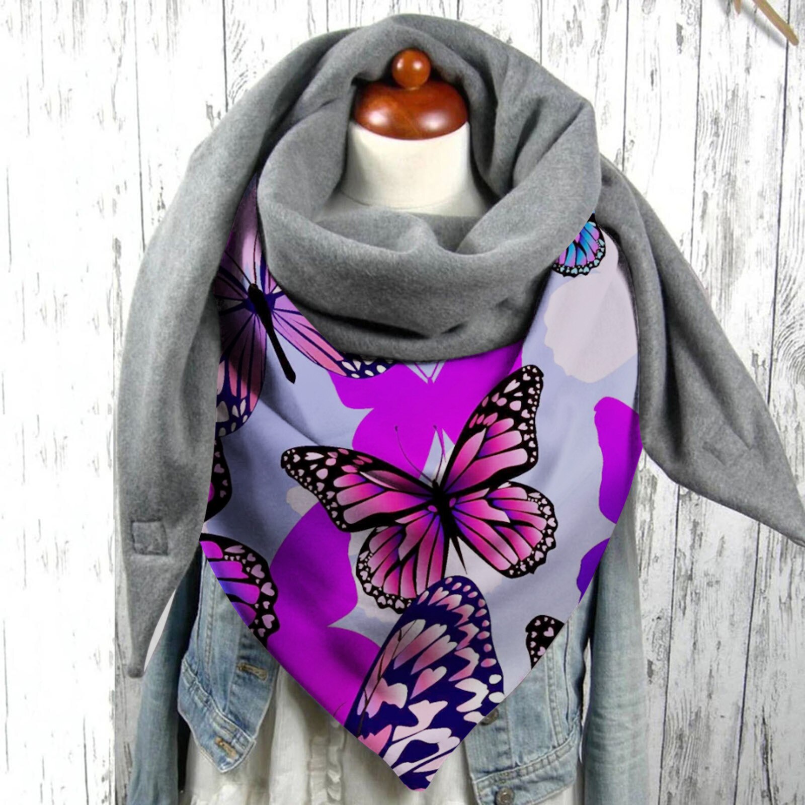 Femmes Hiver Écharpe Papillon Impression Écharpe multi-usages Châle Foulard Cachecol Шарф Женский @ 40: F