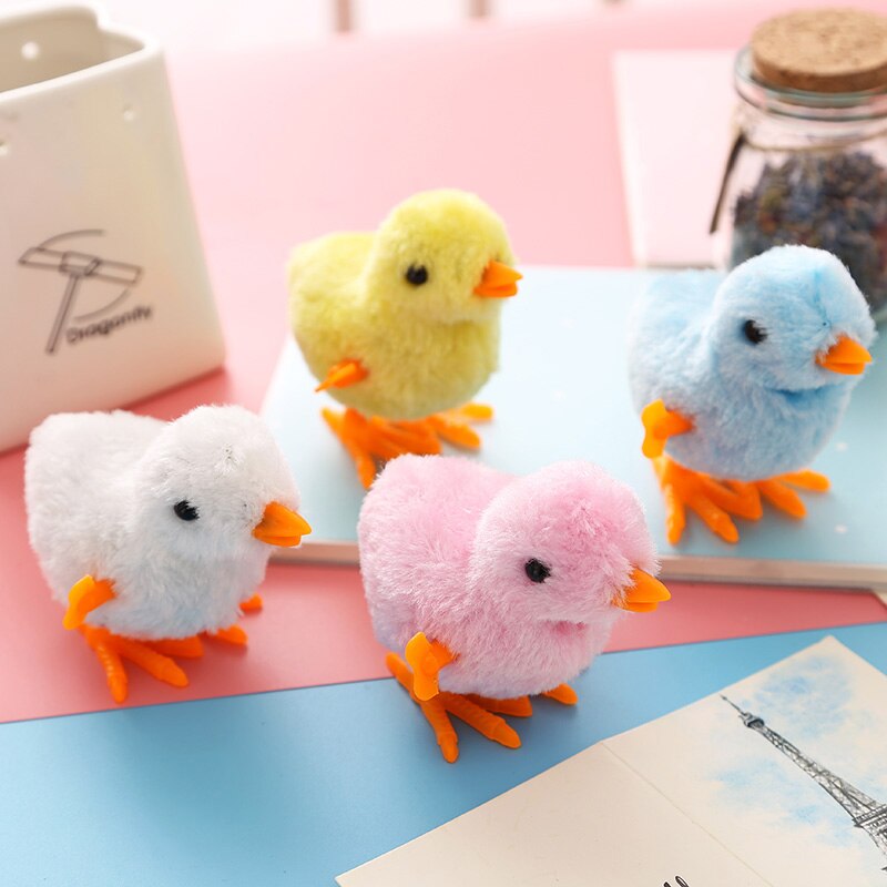 2 Pc Cute Plush Wind Up Chicken Kids Educational Toy Clockwork Jumping Walking Chicks Toys For Children Baby Boy Girl