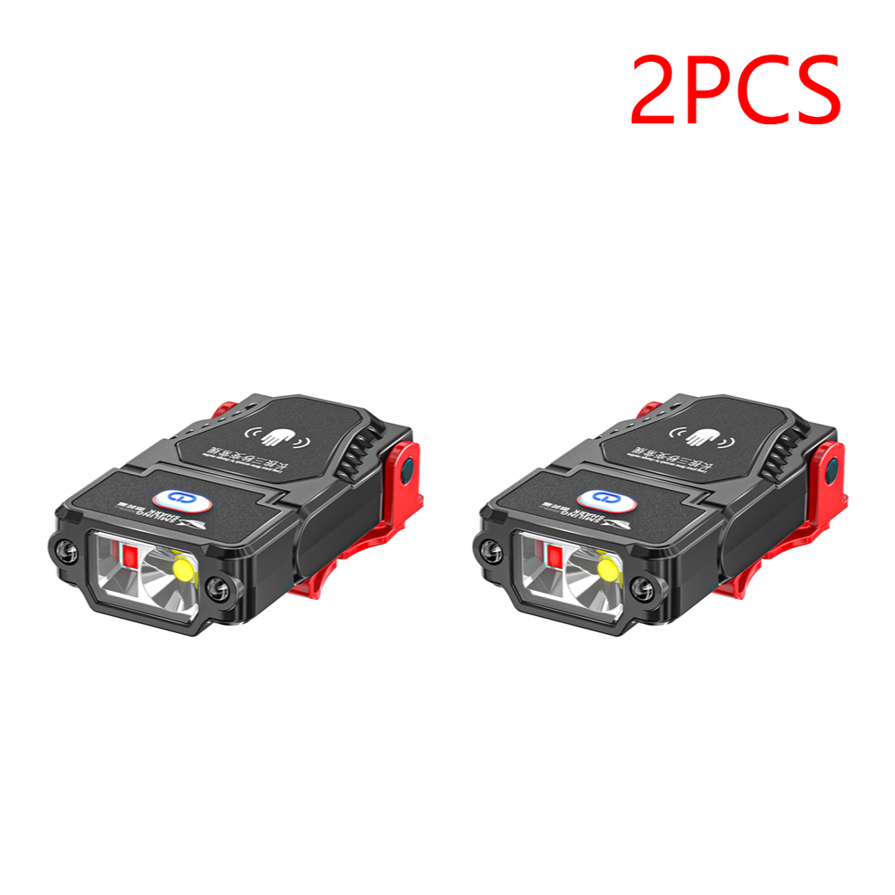 Linterna frontal de inducción LED portátil, recargable linterna de cabeza, Clip de sombrero, luz de Camping, Mini luz de trabajo al aire libre, lámpara de pesca: Rojo