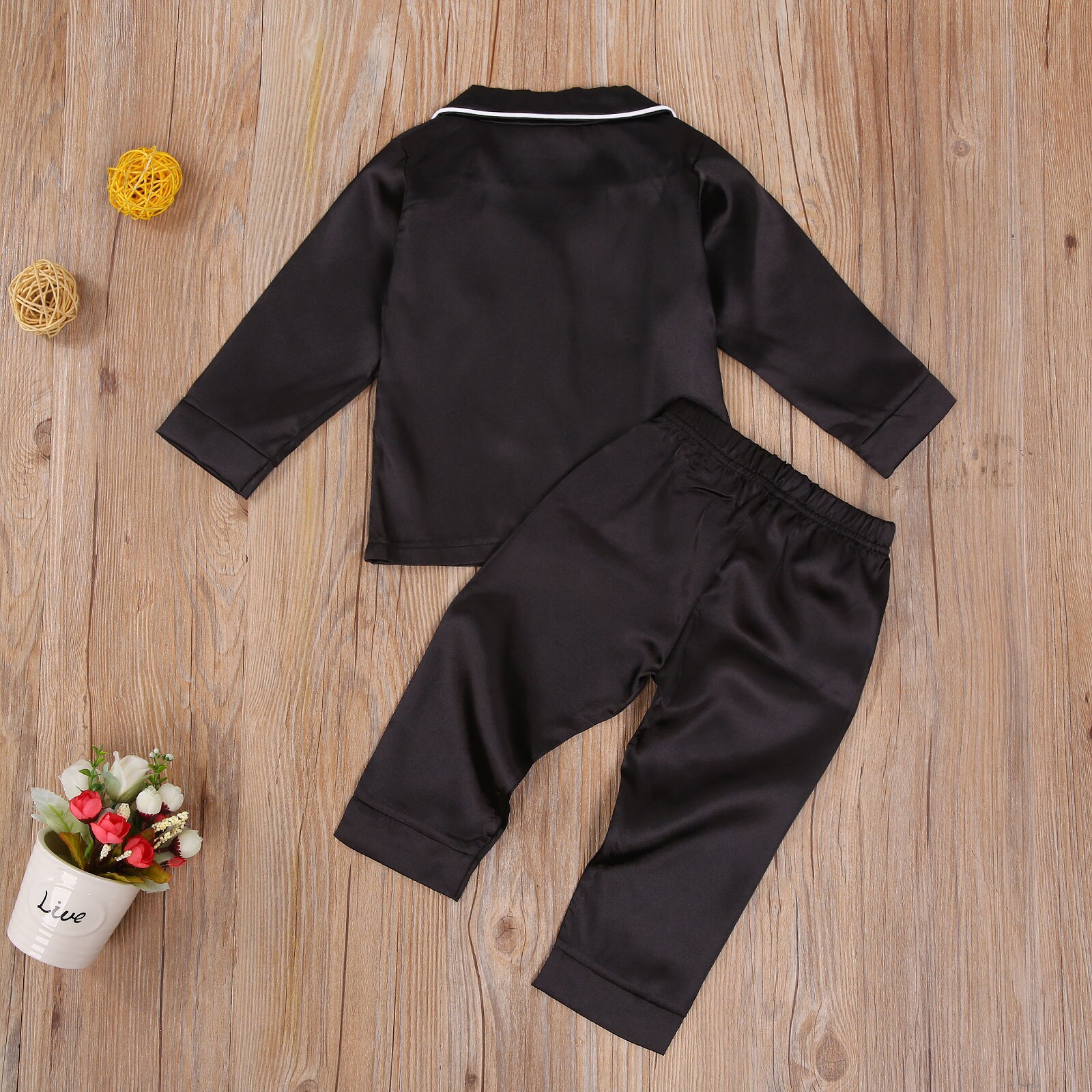Enfants Bébé Fille Garçon Fausse Soie Satin Pyjamas Ensemble Automne Été Vêtements De Nuit Pour Enfants À Manches Longues Chemise De Nuit Pyjama Arc-En-Ciel Hauts + pantalon 1-7Y