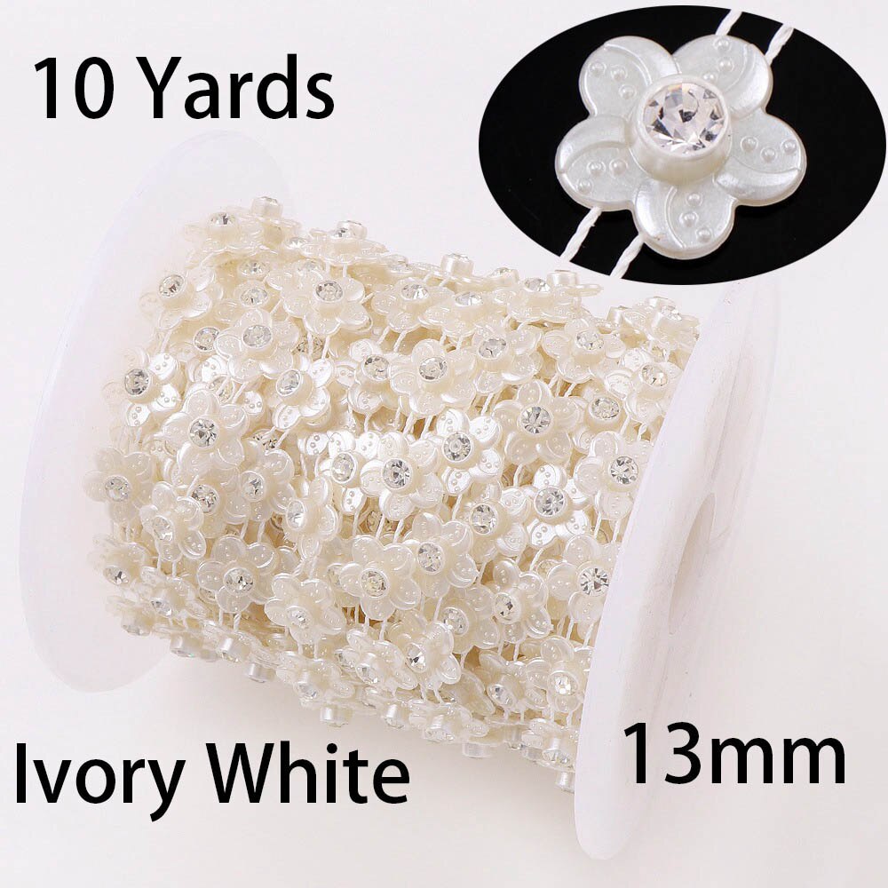 1 rulle pärlkedja 10 yards blomma form abs plast strass smycken kedjor bröllopsklänning hantverk kvinnor kläder material: Aa091