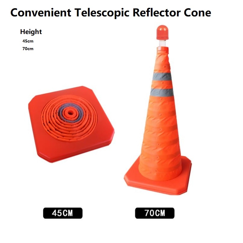 Type de levage télescopique avertissement cône de route pliant Barricade cône de Barricade réfléchissant en caoutchouc avec lumière LED panneaux de signalisation routière