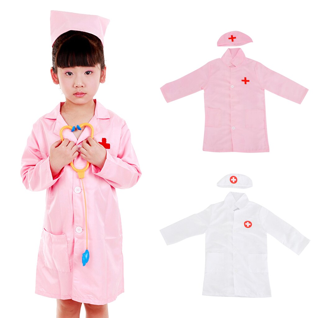 freundlicher Jungen Mädchen Arzt Chirurg Cosplay Kleid hoch Mantel w/Deckel Krankenschwester Spielen Outfit