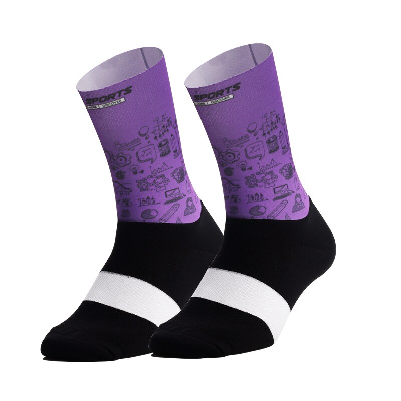 Brand Sport Pro Cycling Socks Comfortable Road Bicycle Socks Mountain Bike Socks Calcetines Ciclismo: Purple