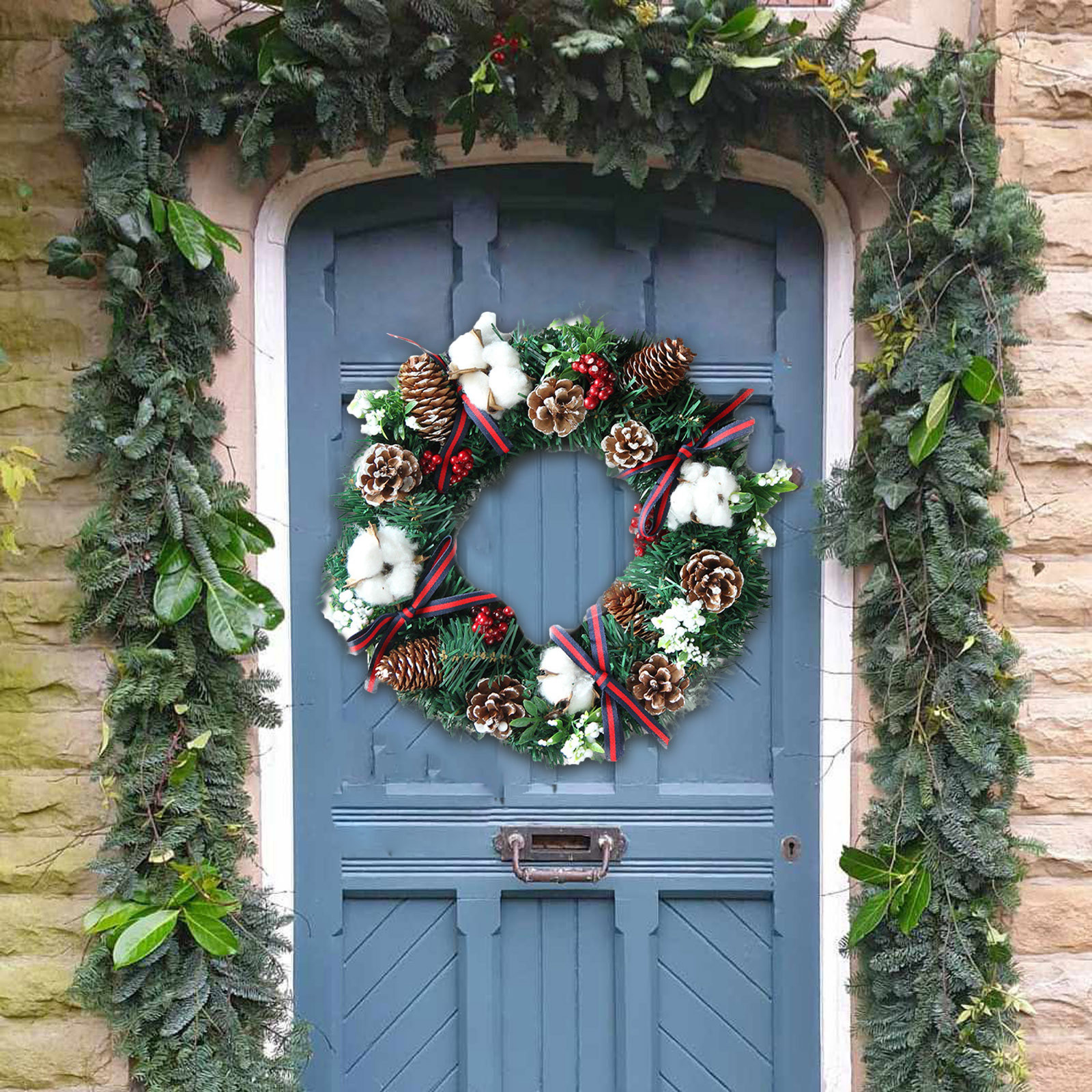 Kerstkrans Raam Deur Muur Decoratie Locatie Lay-Out Rekwisieten Krans Decoratie Deur Opknoping Kerstkransen Voor Voordeur: Marineblauw