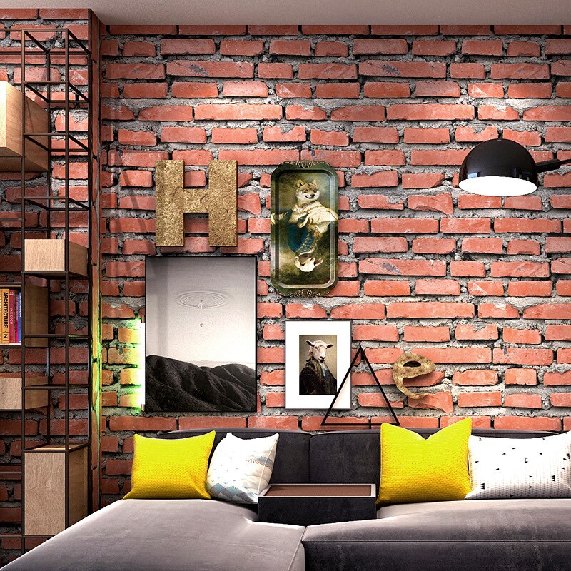 Vintage Huai Old 3D Simulation Brick Pattern Red Brick Brick Wallpaper Cafe Bar Restaurant Red Brick Wallpaper
