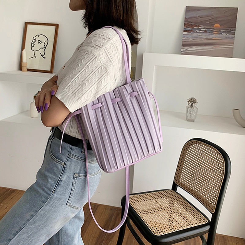 Trekkoord open emmer crossbody tassen voor vrouwen effen kleur geplooide schouder handtassen reis crossbody tas portemonnee