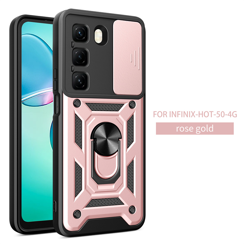 For Infinix 50 4G Case Shockproof Armor Slide Lens Protect Phone Case for Infinix Hot50 4G 6.78" Magnetic Holder Ring Cover: Purple Pink