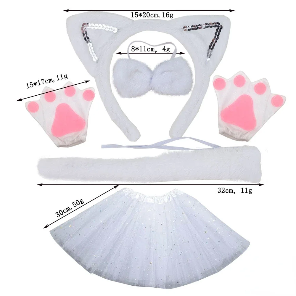 Diadema con orejas de gato con lentejuelas, falda tutú, pajarita, cola, conjunto de disfraz de Cosplay para Festival de Halloween, accesorio de uso diario: Azul