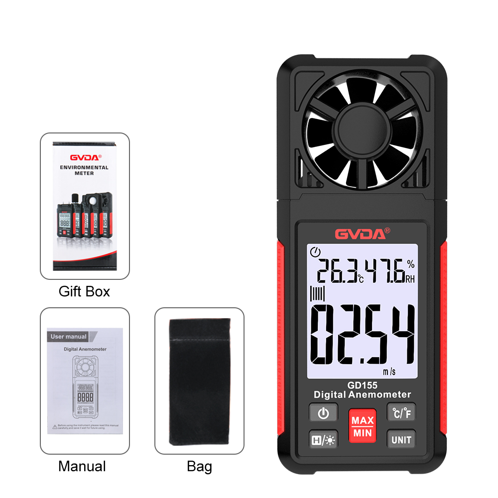 Gvda Digitale Anemometer Draagbare Windsnelheidsmeter Luchtsnelheidsmeter Windmeter Lcd Backlight Display Temperatuur Vochtigheidsmeter: Default Title