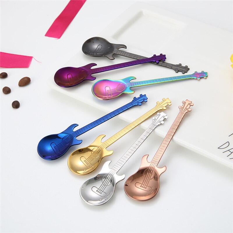 Aisaward 1 pièces acier inoxydable dessin animé ours guitare cuillère créative lait café cuillère crème glacée thé cuillère vaisselle accessoires