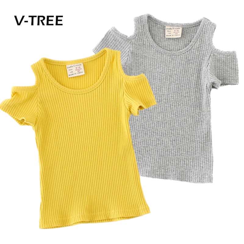 V-tree baby piger tøj sommer t-shirts til piger bare skuldre t-shirt bluse småbørn børn overdele t-shirts piger tøj 2-6y