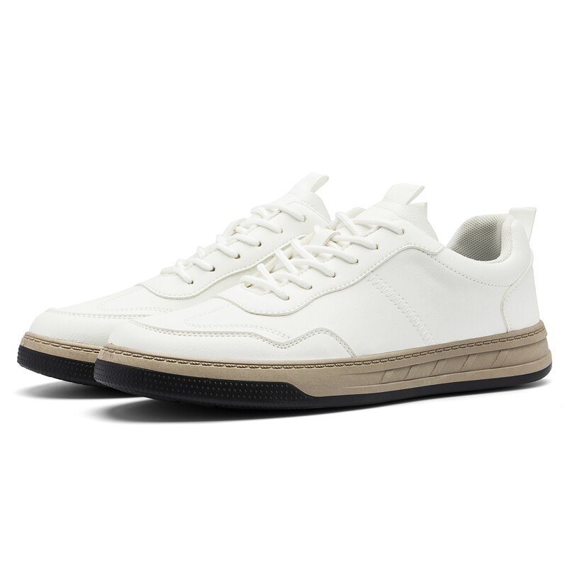 Męskie obuwie PU skórzane Skateboarding czarne buty trampki gruba podeszwa buty z cholewami męskie buty sportowe Zapatillas Hombre: WHITE / 9.5