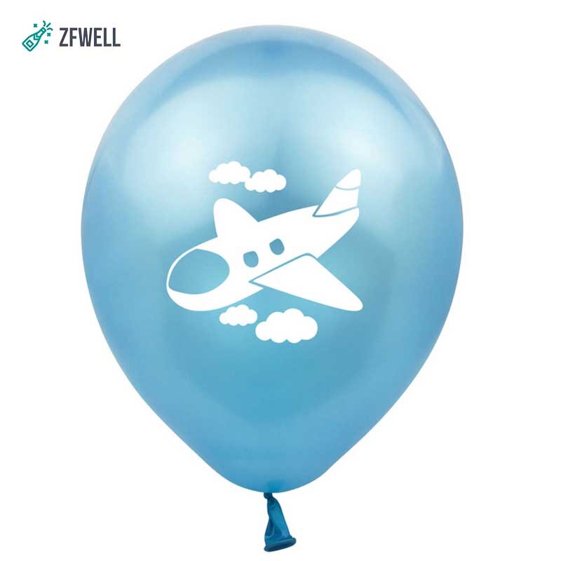 Zfwell 12 stk 12 tommer latex ballon tegneserie trykning fly mønster børn fødselsdag tema fest legetøj ballon baby shower del 8: Lyseblå