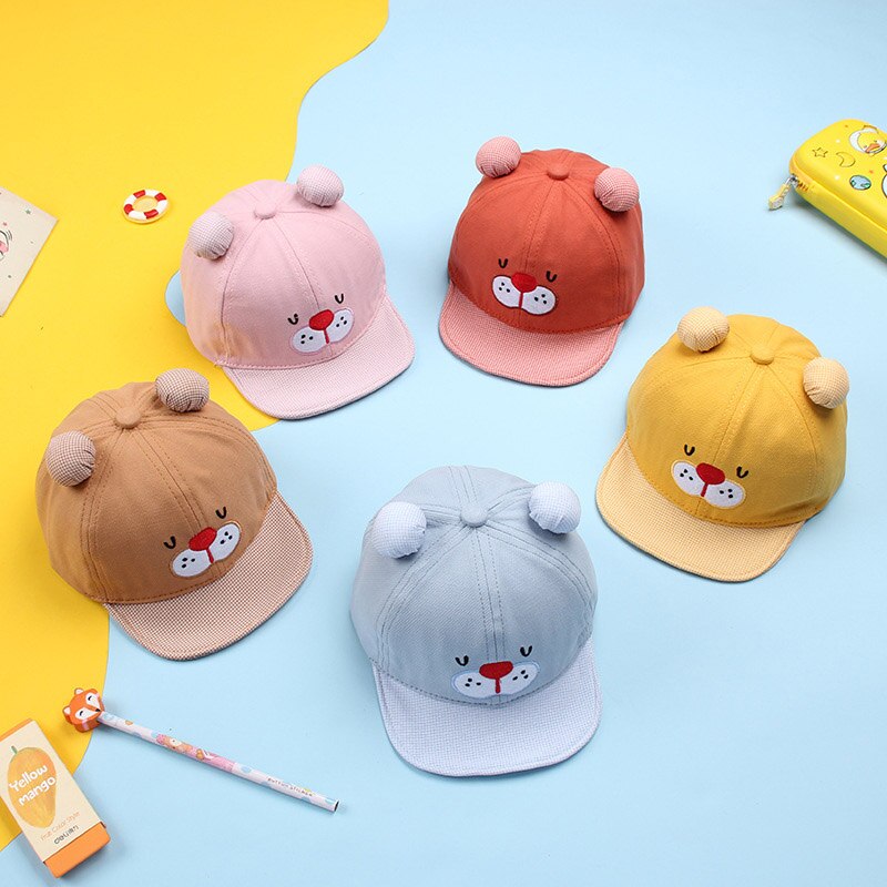 Cute Bear Baby Baseball Cap Summer Spring Cartoon Animal Soft Brim Adjustable Cotton Baby Hat Outdoor Children&#39;s Cap