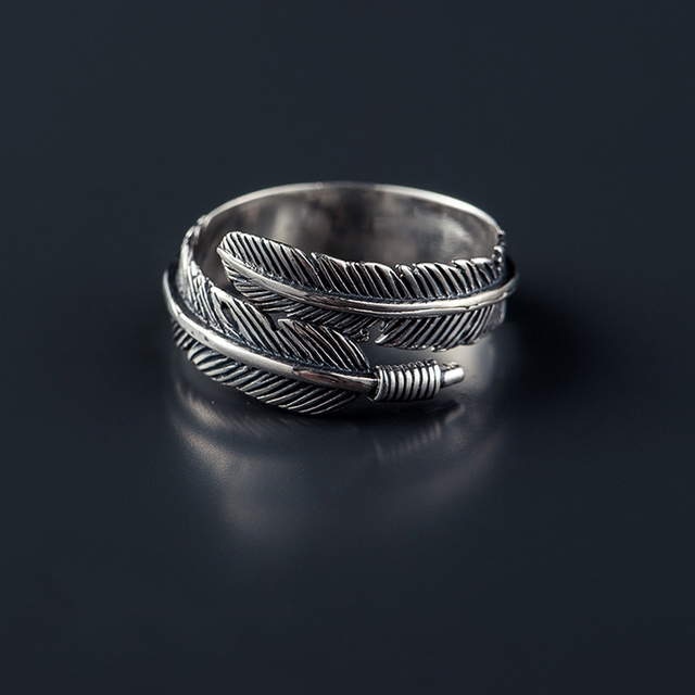 Real 925 sterling silver feather rings for women wedding ring anillos mujer de plata 925 sterling silver jewelry