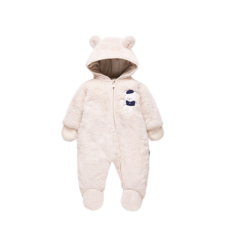 PONGSONA – barboteuse à manches longues pour bébé, vêtement d'hiver à capuche, petit ours, combinaison pour bébé garçon et fille: WHITE / 18M