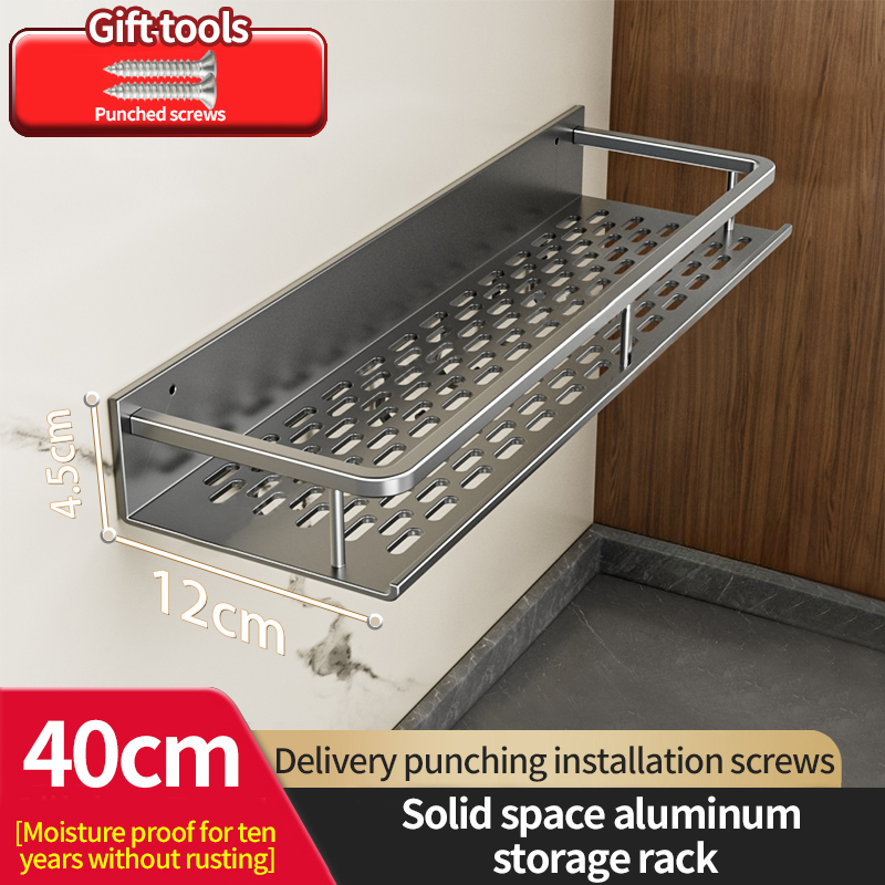 Support de salle de bain étagère de salle de bain espace de toilette en aluminium sans perceuse support suspendu organisateur de salle de bain accrocher au mur: Rouge