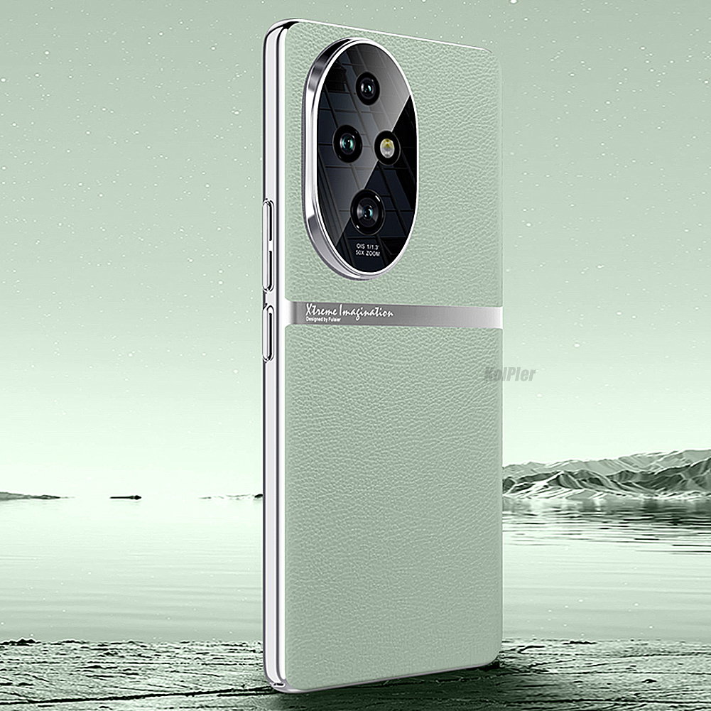 Originele Case Voor HONOR 200 Pro Luxe lederen Harde Schokbestendige Cover Voor HONOR 200 PRO Lens Bescherming Plating Skin Coque: green