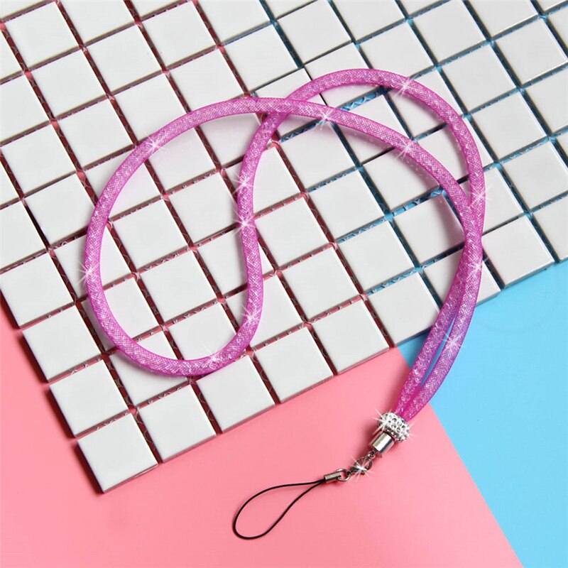 Cordão de cristal para apoio de pescoço, cordão multifuncional para telefone celular, suporte para teclas, cartão de identificação, academia, diamante menina/mulheres: rose