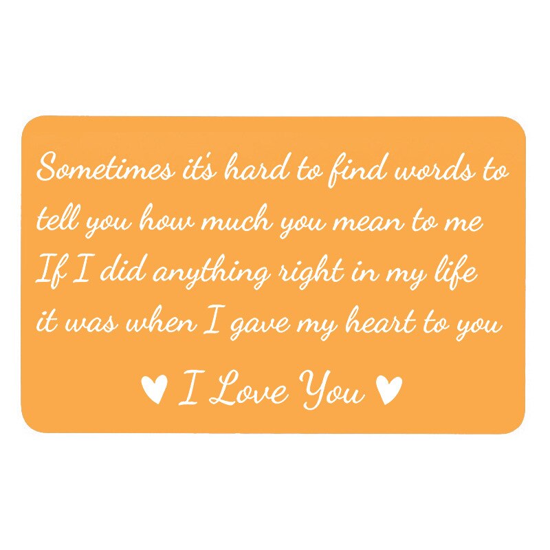 Mini Love Note Boyfriend Engraved Wallet Inserts Permanent Engraving Anniversary party favors for Husband Men: Orange
