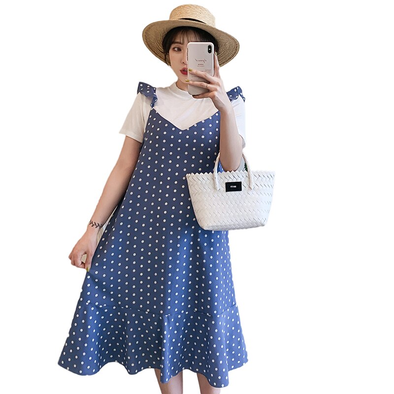 maternity dress Summer really two - piece blue maternity dress maternity chiffon