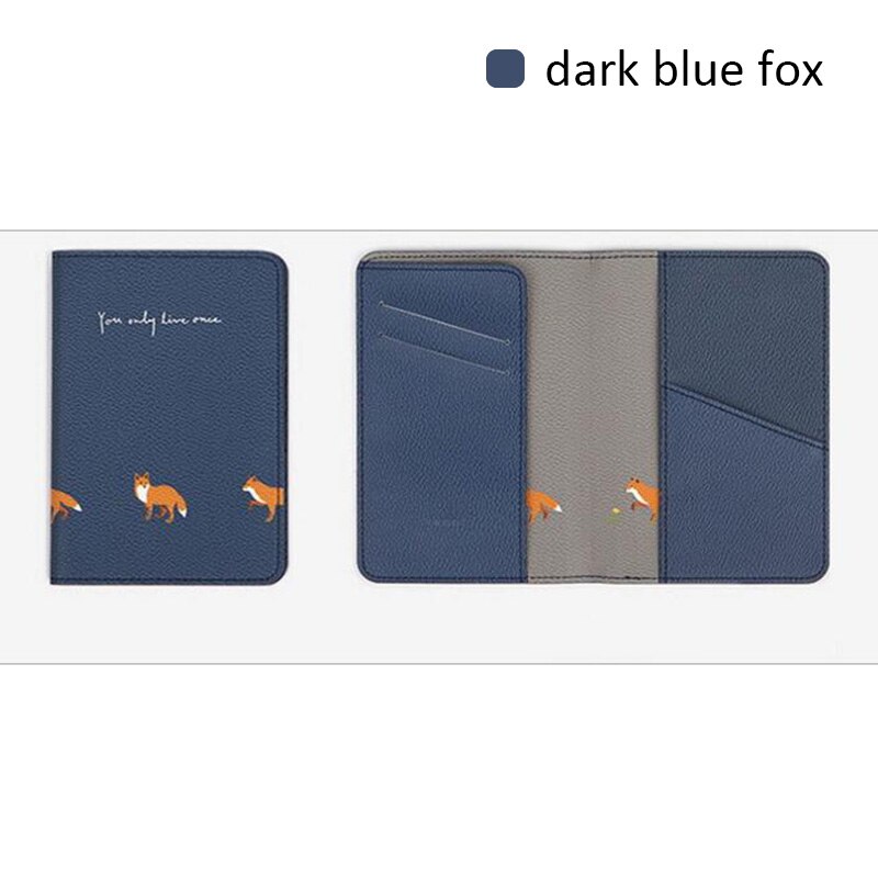 BONAMIE-funda de pasaporte con estampado de flamenco, patrón de animales, porta pasaporte de viaje, bolsas para billetes de avión, funda para tarjeta de identificación: Dark Blue Fox