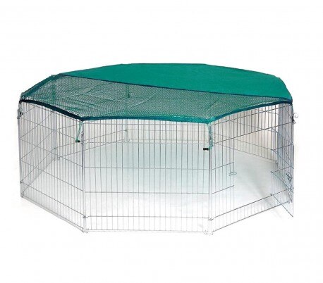 26477 Recinto octagonal para exteriores para animales pequeños con parasol