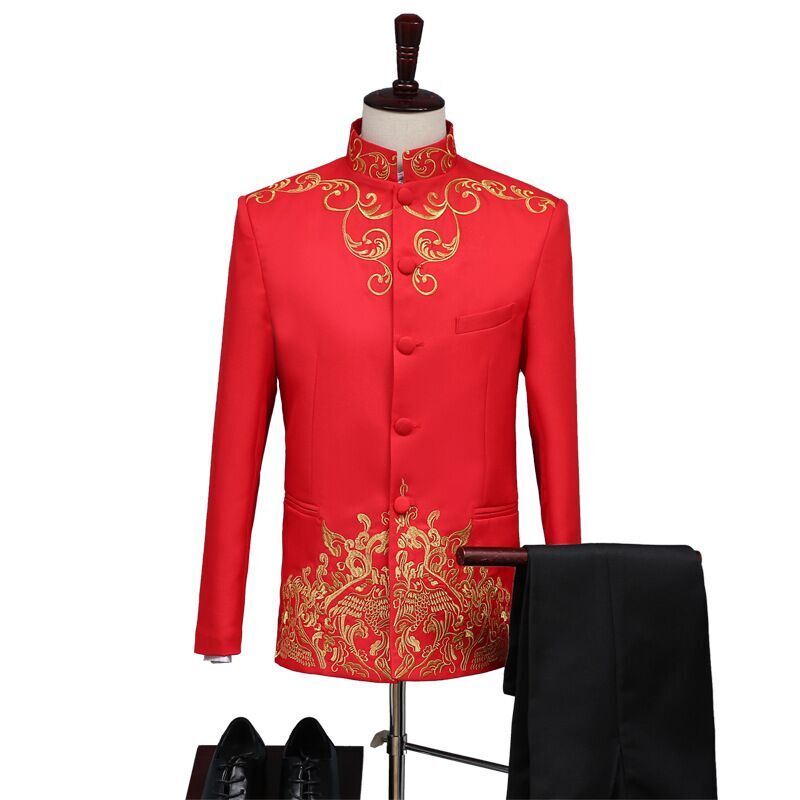 Conjunto de 2 trajes con estampado Floral para hombre, traje de 2 piezas para cantante de escenario, chaqueta para novio y boda