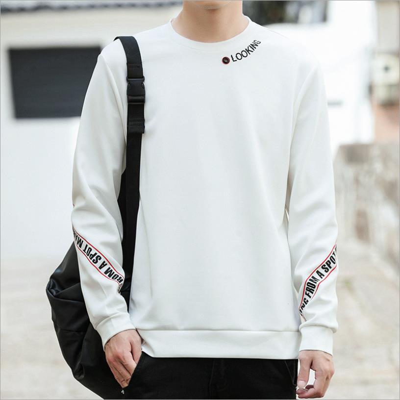 Sweat homme sweat à capuche décontracté homme automne Sport solide coloré confortable col rond basique sweat à capuche pour homme sweats: WHITE / L