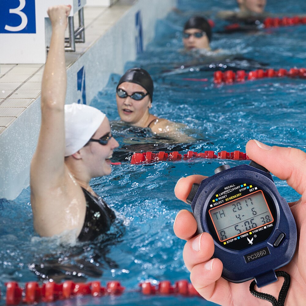 Drie Rijen 60 Herinneringen Handed Sport Stopwatch Met Countdown Pacer Tijd Temperatuur Display IPX7 Waterdichte Zwemmen Stopwatch