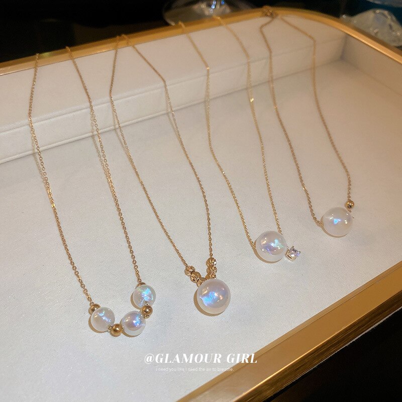 South korea mermaid ji pearl necklace simple cold wind collarbone chain oil temperament versatile necklace