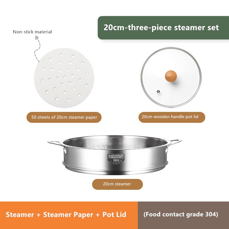 304 stainless steel steamer, small small milk food pot, steamed buns, steamed buns, steamer drawers, mini-steamer can be stacked: 20cm 3 piece set