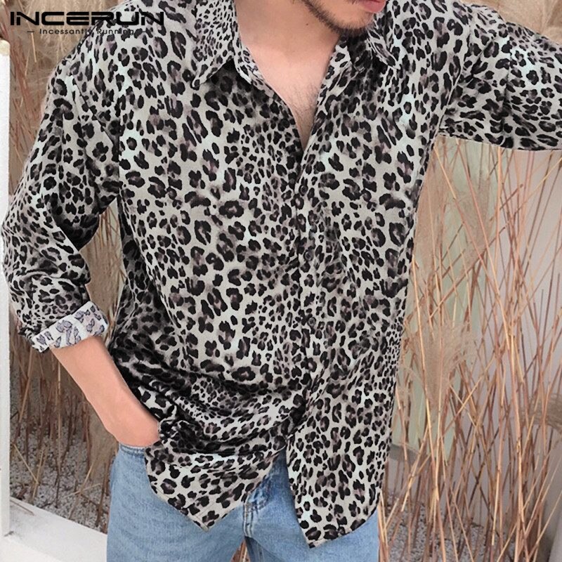 Incerun luipaardprint overhemd heren lange mouwen feest nachtclub shirts tops heren camisa masculina streetwear plus size