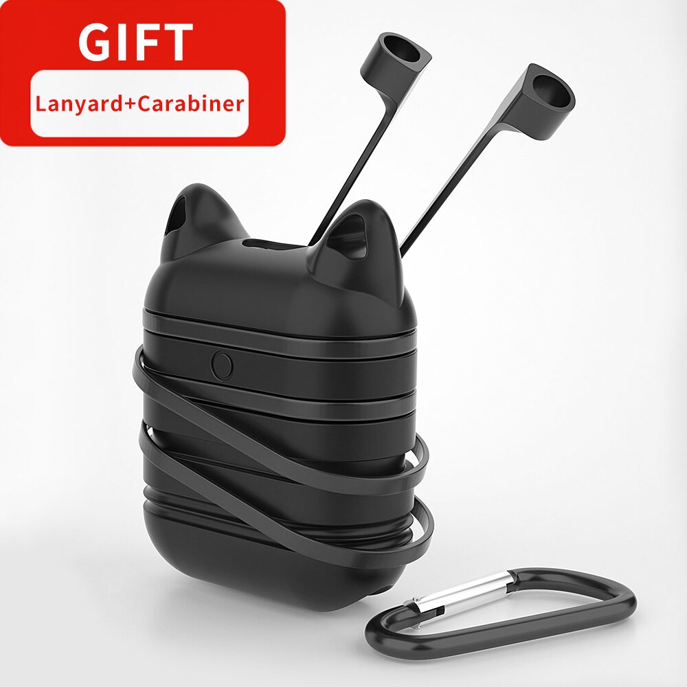 Essager étui de luxe pour Apple Airpods Airpod i10 i13 sangle porte-clés accessoires mignon Silicone couverture pour Air dosettes Pod Coque Funda: Black