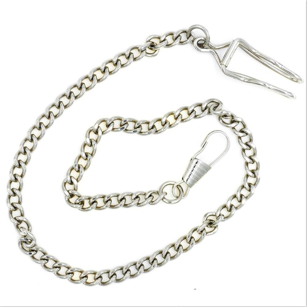 10 Uds un lote 34CM clásico negro plateado reloj de bolsillo cadena Correa accesorios cadenas colgantes B005: silver