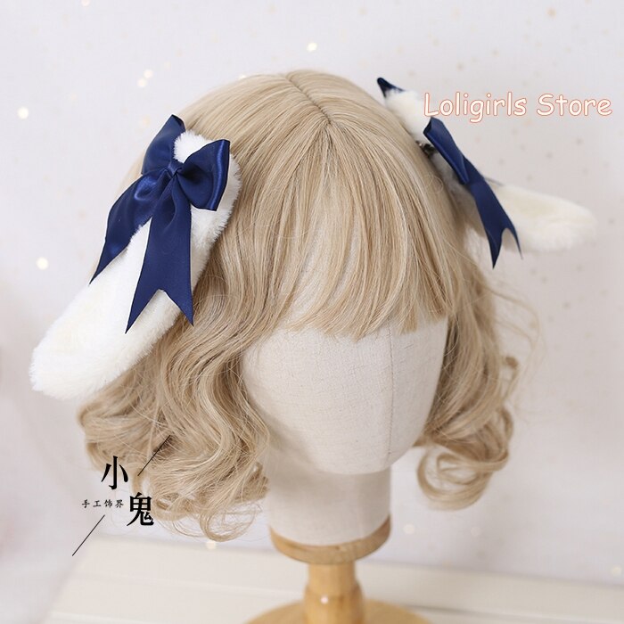 Multicolor Lolita Bunny Ears Hair Clip Hair Accessories Lop-eared Rabbit Hairpin Soft Sister Lolita Bowknot Barrettes Headdress: Dark Blue