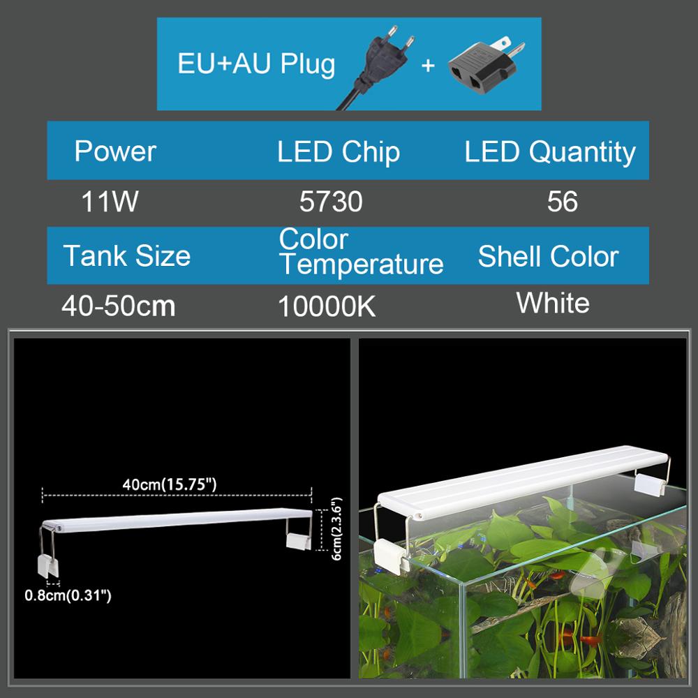Akvarium led lys utvidbart slankt, dimbart clip-on akvarie lys 5w/6w/8w/10w/11w/13w/16w/20w fisketank led lampe belysning: 11w- eu-au -220v