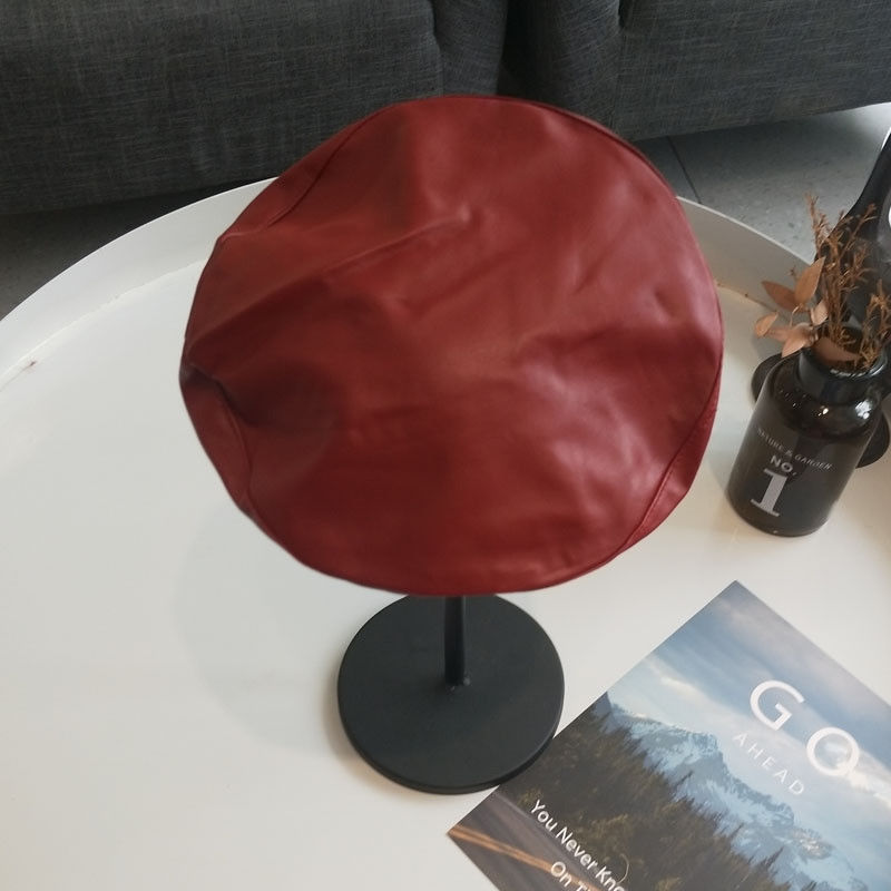 Kvinder baret solid imiteret pu læder baret fransk kunstner varm hue hat: D