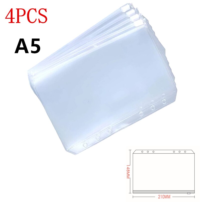 KDD Binder Pockets A5/A6/A7 Binder Loose Leaf Bag Clear Zipper Folders For 6-Ring Notebook Binder Pouch Document Filing Bags: A5 4PCS