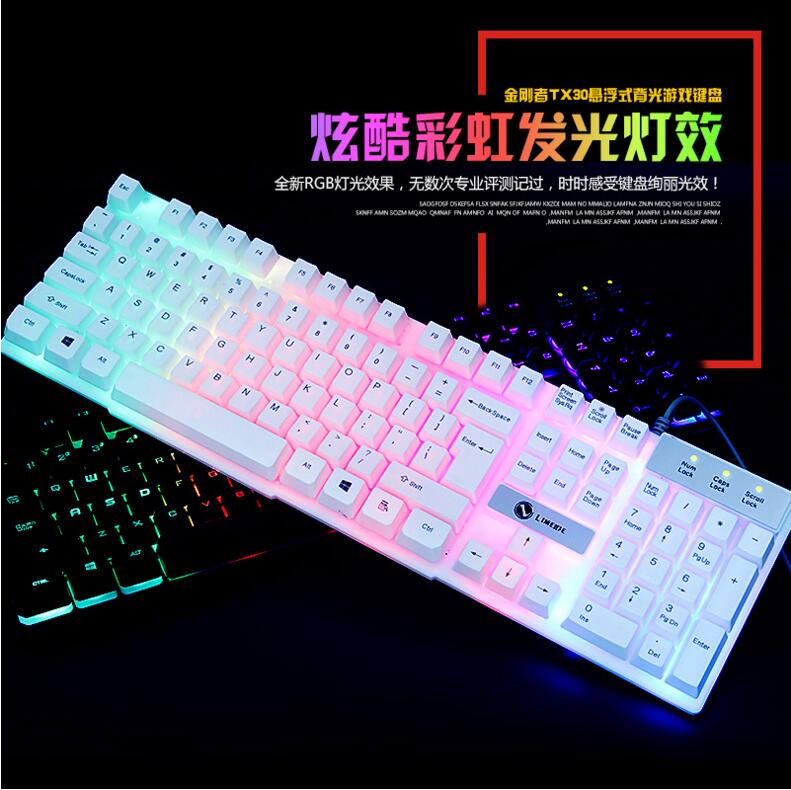 LOIOG Russian / English 3 Color Backlight Gaming Keyboard Teclado Gamer Floating LED Backlit USB Similar Mechanical Feel: English white rainbo