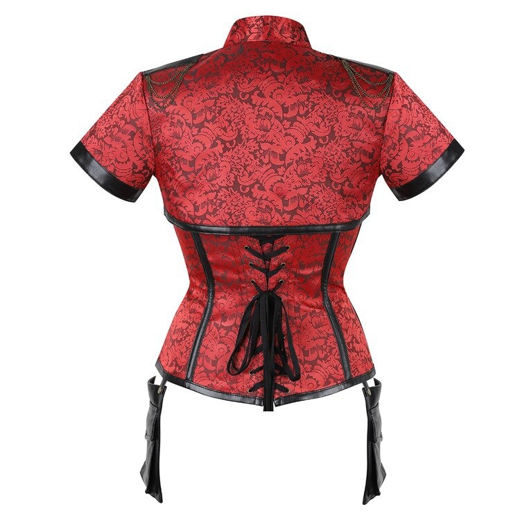 Corpiño gótico de tela de encaje de algodón para mujer, corsé de cadena de hierro y hueso de acero con chal, Top con cordones en la espalda, 4 piezas, 11 piezas