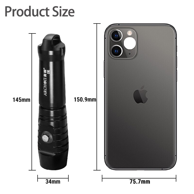 C10, linterna de buceo portátil con carga USB 1200lume, linterna subacuática de 100m, lámpara de iluminación para buceo, luz estroboscópica para buceo