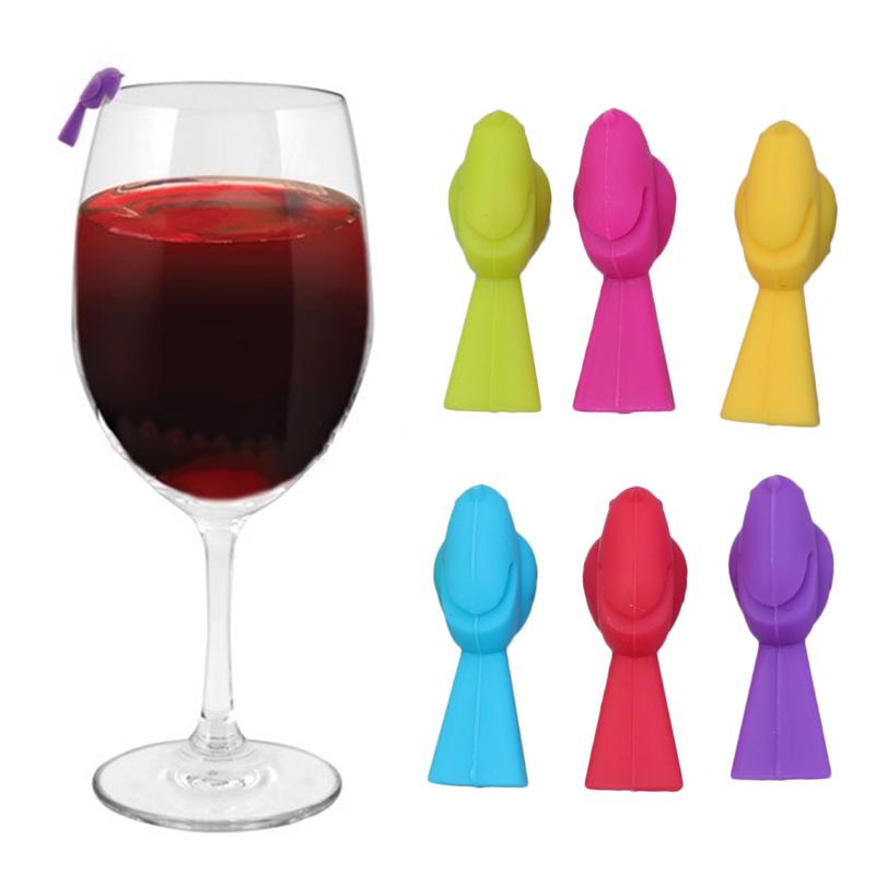 6 Stuks Siliconen Rode Wijn Glas Marker Vogel Tieten Wijnglas Marker Wijn Glas Herkenner Cup Distinguisher Voor Bar (gemengde Kleur)