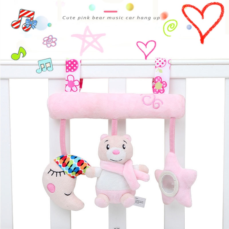 Baby Spielzeug Rasseln Nette Rosa Bär Musik Querlatte Krippe Mobile Neugeborenen Spielzeug für Kinderwagen Hängende Bett Plüsch Pädagogisches Spielzeug